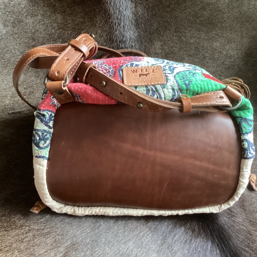 WILL Leather Goods Multi Colored Leather Cross Slouch Gather Drawstring Backpack - Picture 3 of 12